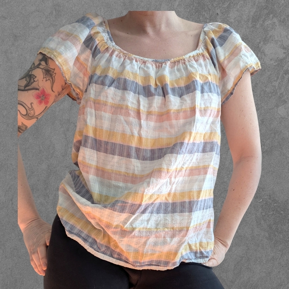 St. John's Bay Striped Linen Blend Off The Shoulder Blouse Size M